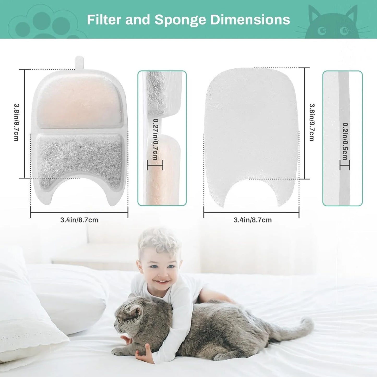 6/12PK Cat Fountain Filters & Sponges Replacement Kit