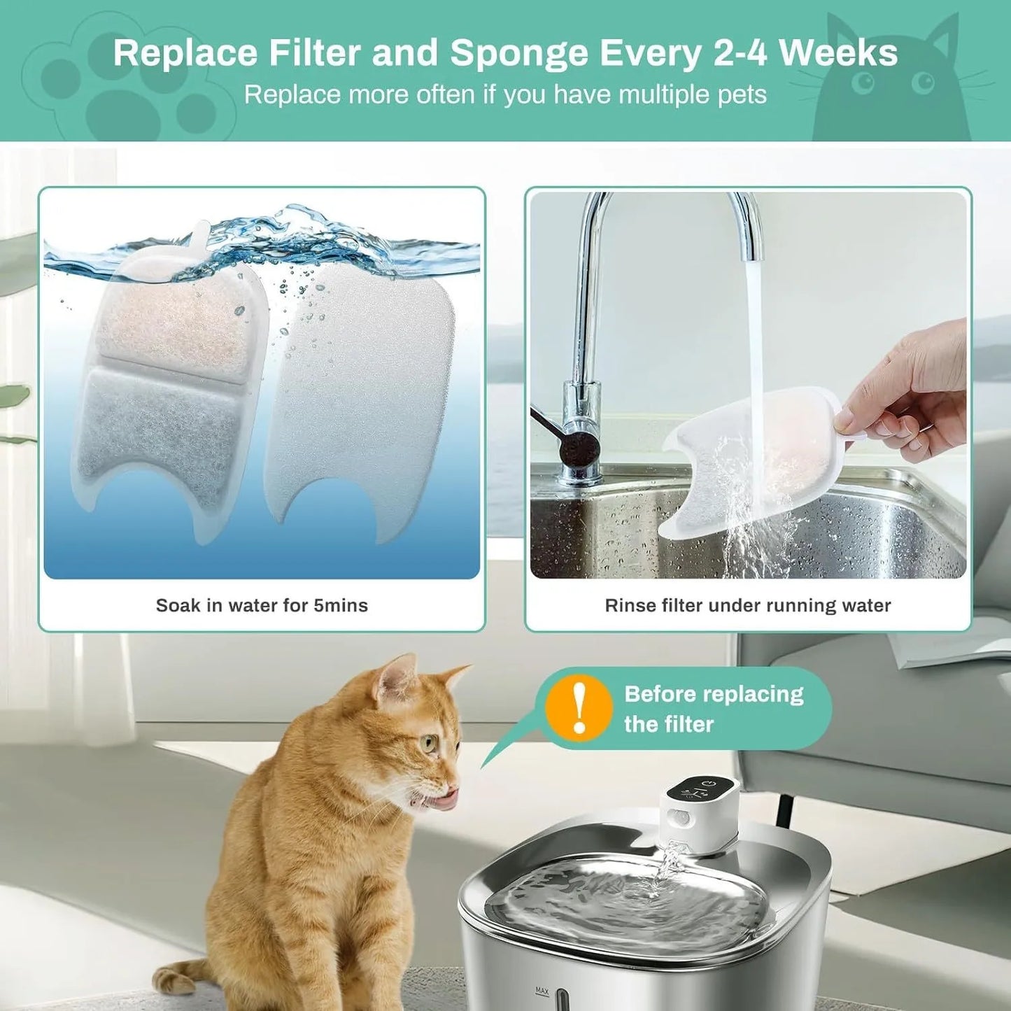 6/12PK Cat Fountain Filters & Sponges Replacement Kit